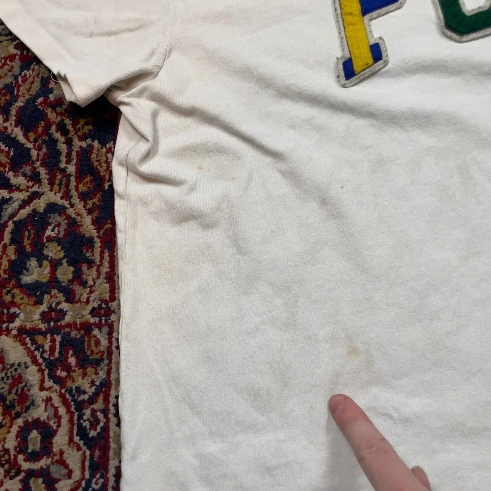 Polo Ralph Lauren Mens Classic Fit White Graphic Applique T-Shirt Large Stained